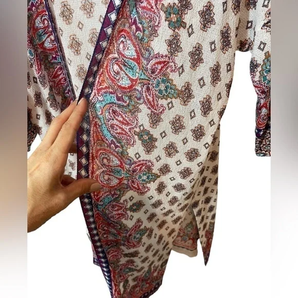 Chico’s Boho Mixed Print Open Front Cardigan 3/4 Sleeve Lightweight Size 1 Small - Picture 7 of 12